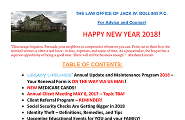 The Law Office of Jack W. Bolling - Winter 2018 Newsletter